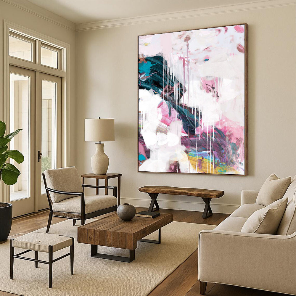 Pink - White Dripping Abstract Painting for Feminine - Styled Boutiques HENG192