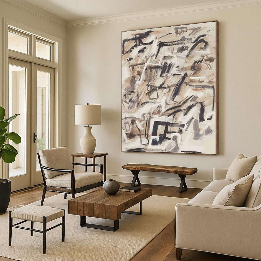 Earth - Toned Abstract Composition Painting for Bohemian - Style Living Rooms HENG143