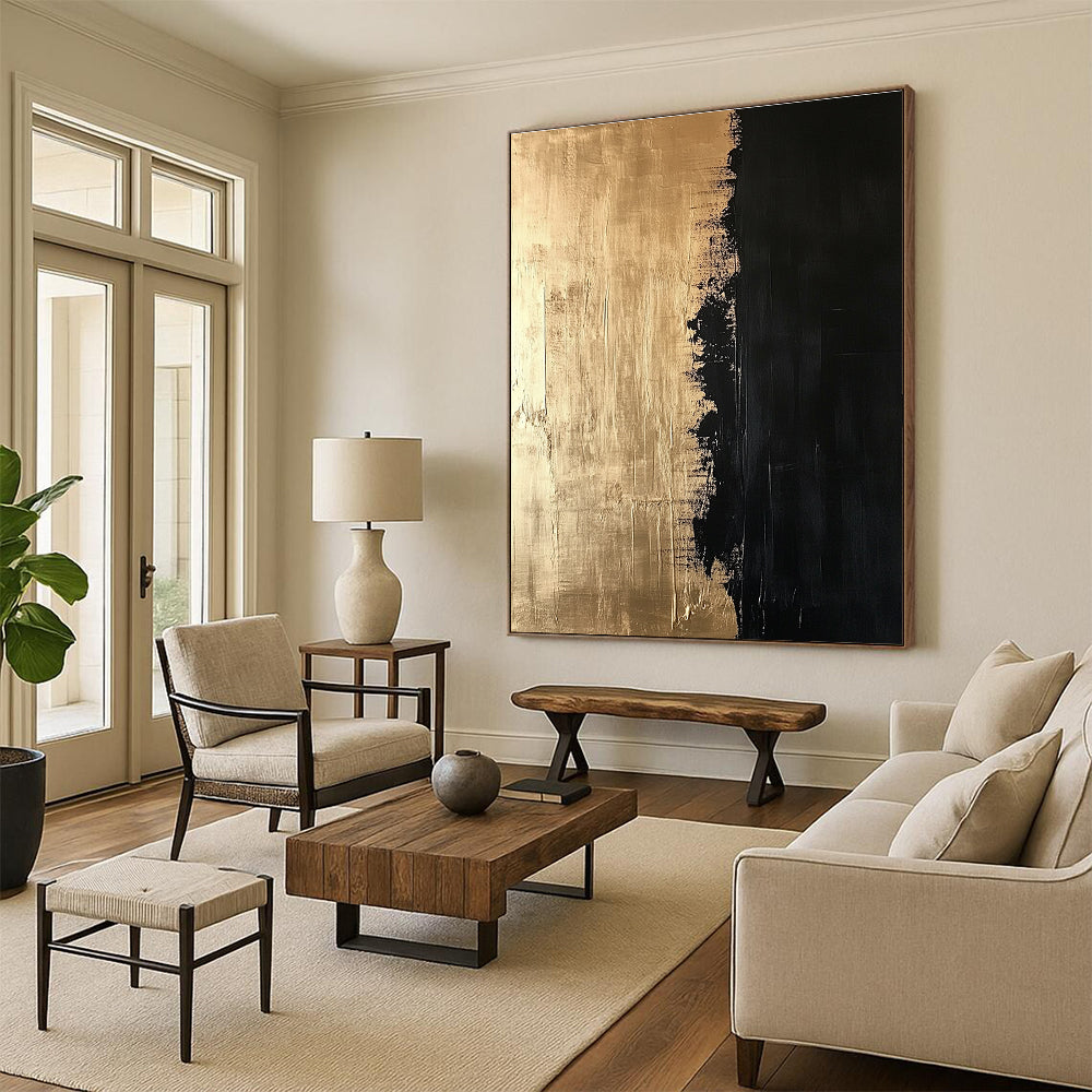 Gold and Black Divide Abstract Painting with Opulent Contrast WINK130