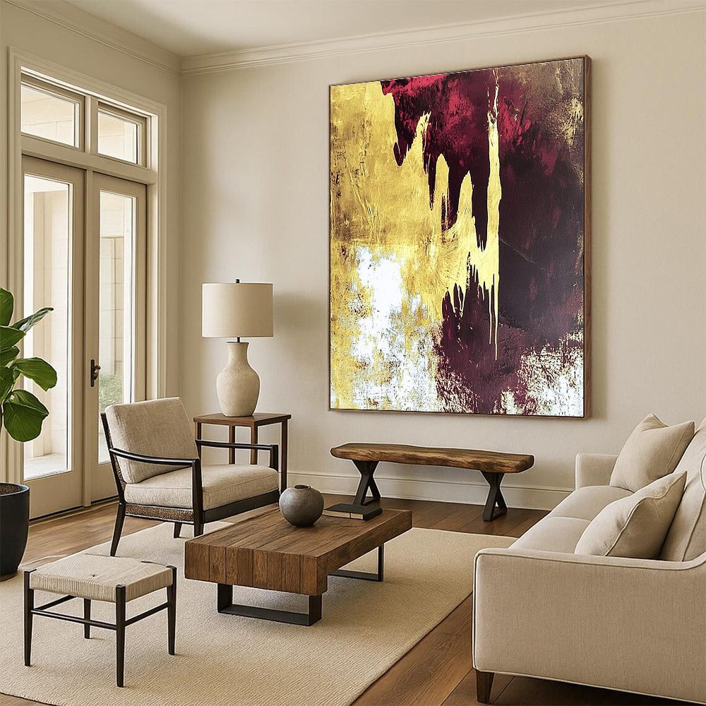 Gold Burgundy Drip Abstract Painting with Opulent Flow WINK602