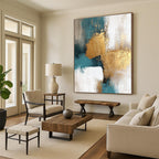 Teal Gold White Abstract Detail Painting with Intricate Textures WINK677