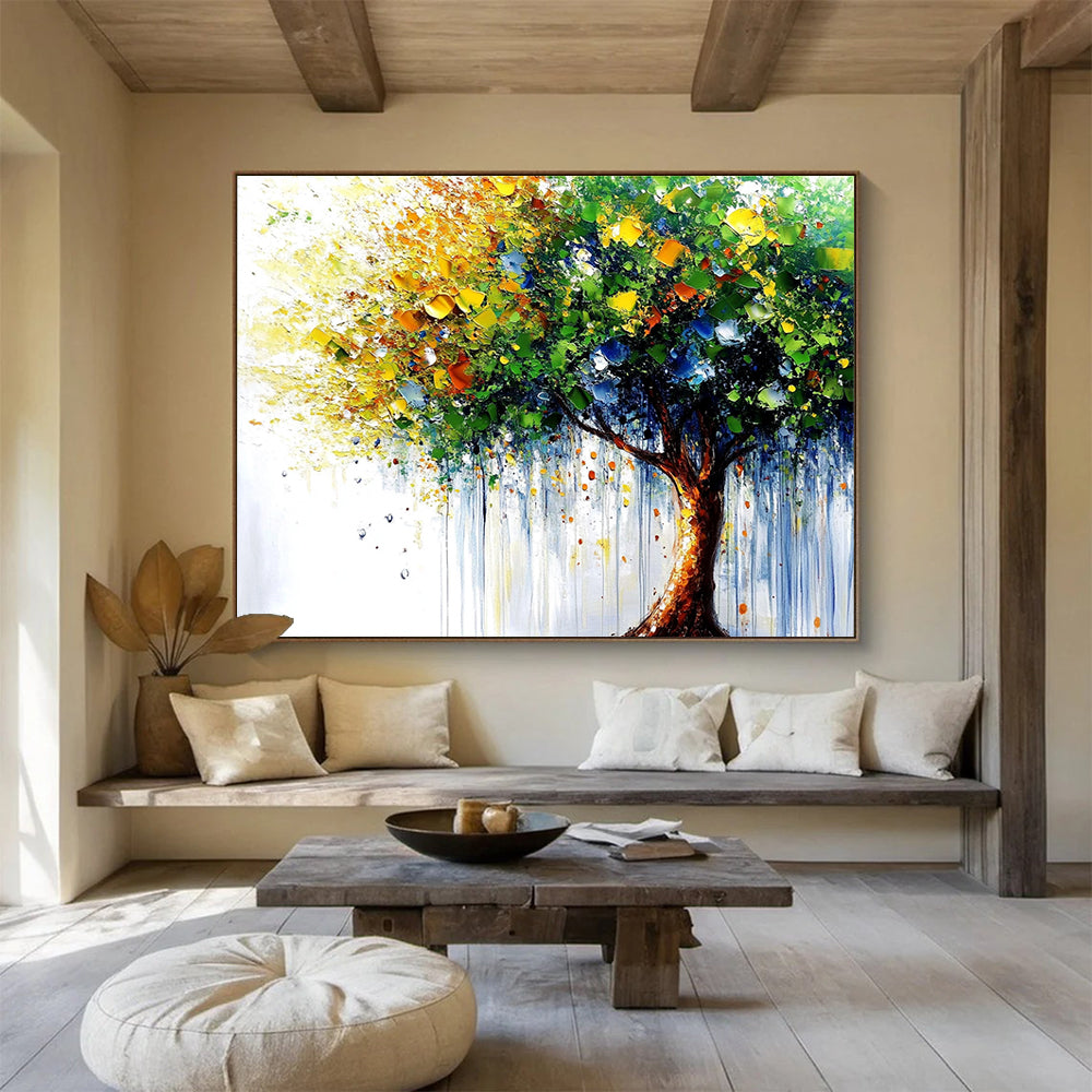 Colorful Tree of Life Abstract Painting with Joyful, Dripping Energy ABS444