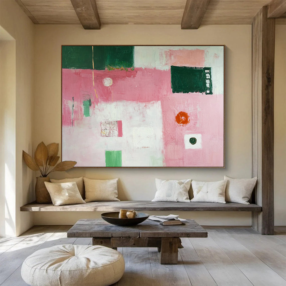 Eclectic Pink - Green Abstract Collage - Style Artwork Painting ABS129