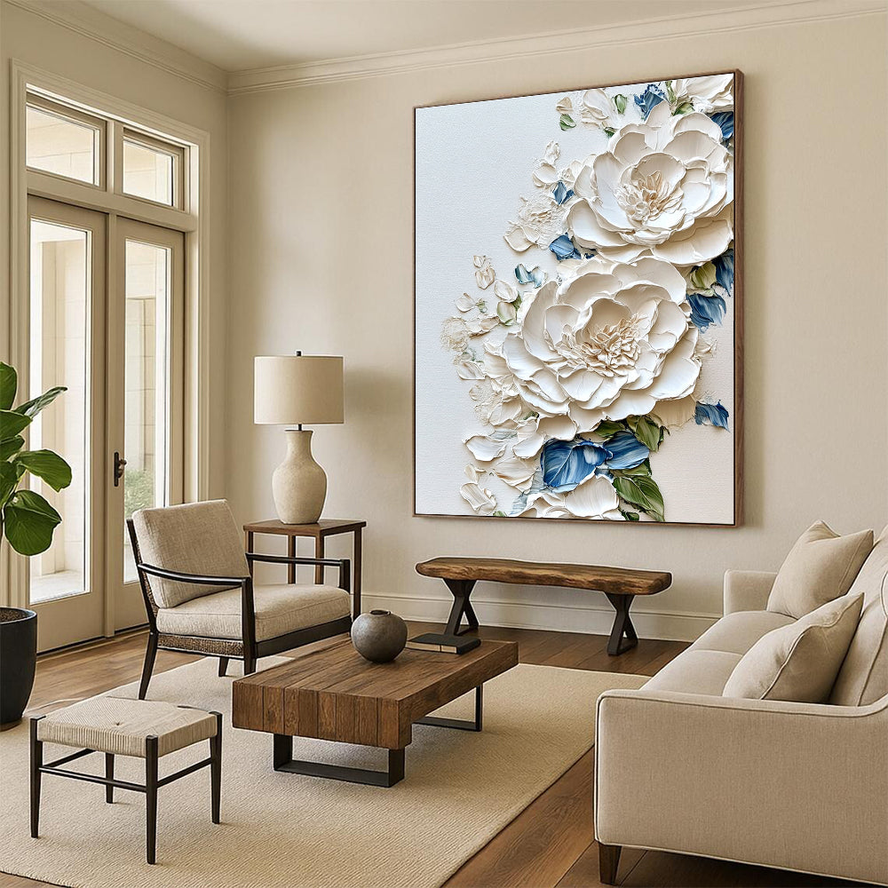 Textured White Peonies Abstract Painting for Luxurious Bridal Suites GAB0831