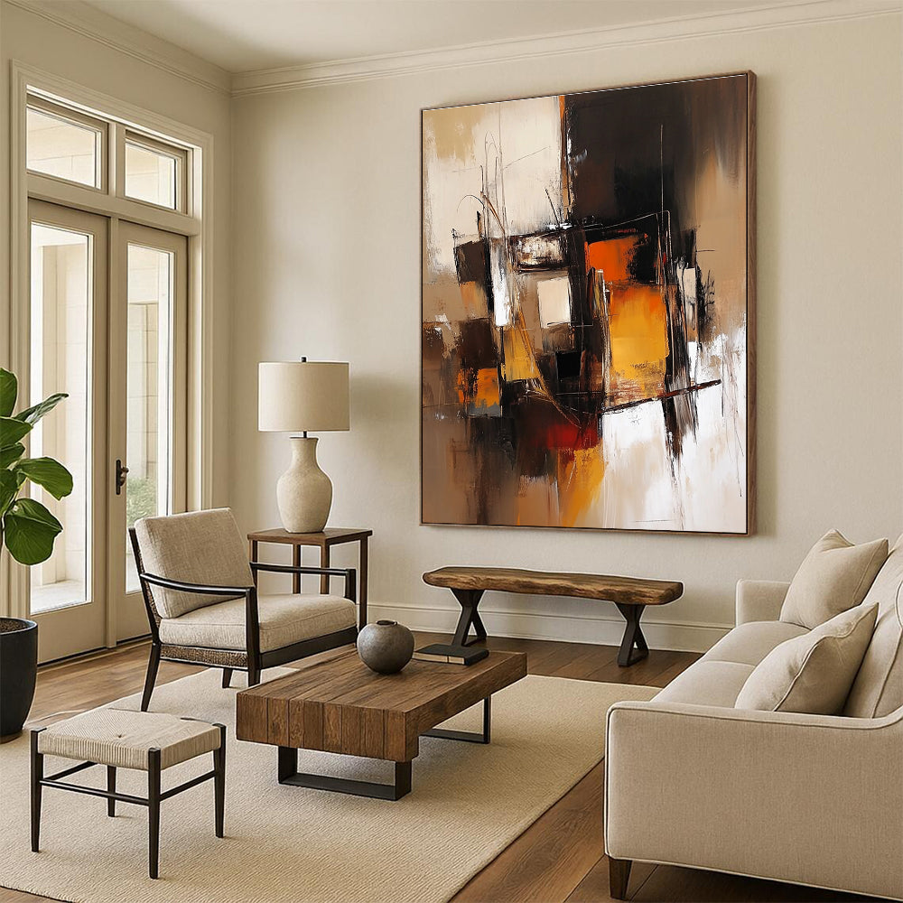 Warm - Toned Abstract Composition Painting for Modern Living Rooms GAB1120