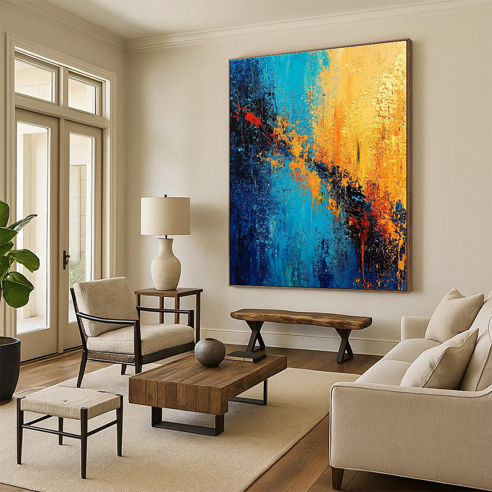 Blue - Orange Abstract Explosion Painting with Fiery Dynamism WINK387