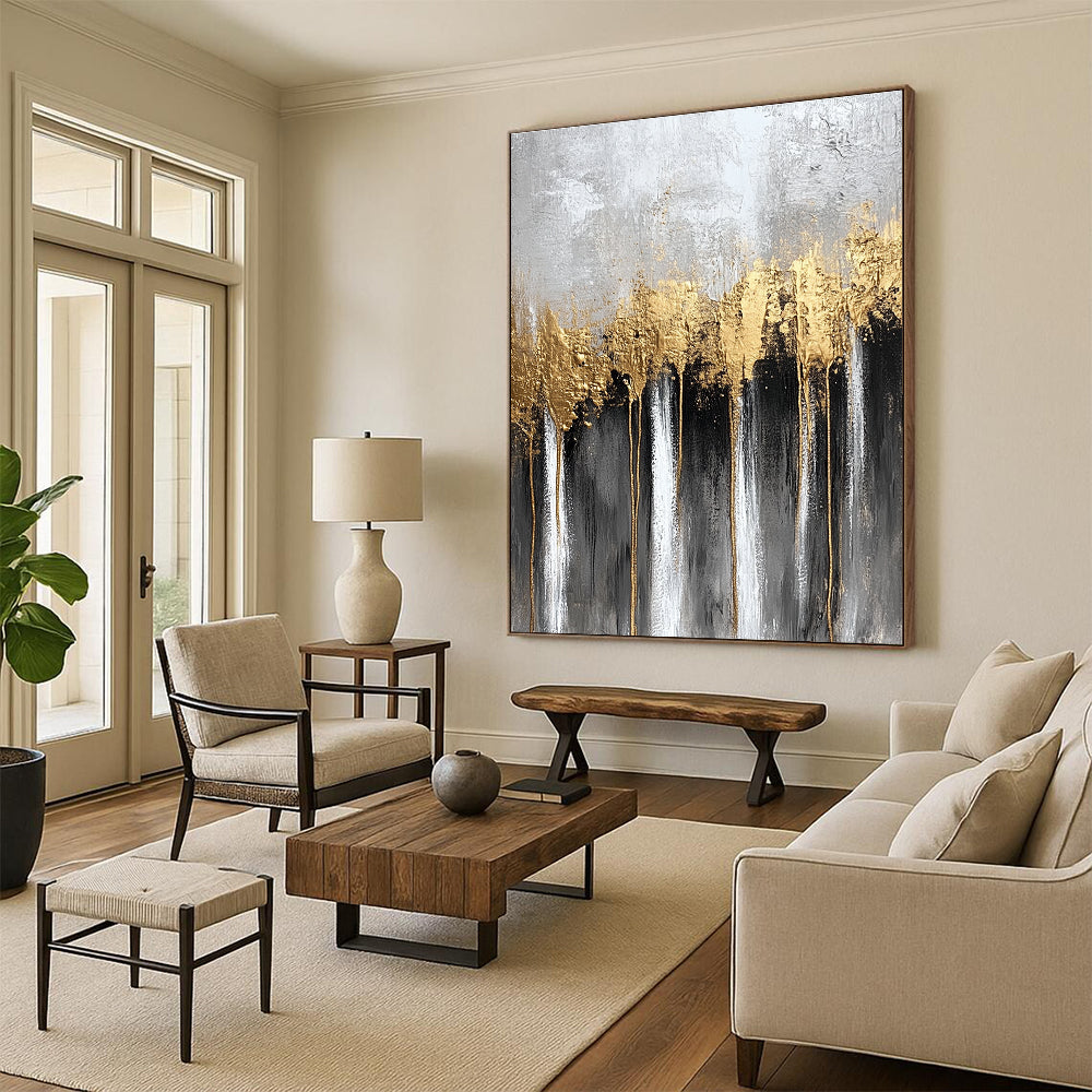 Gold Drip Abstract Painting for Luxe - Inspired Bedrooms GAB0859