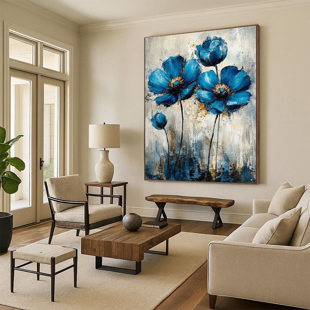 Textured Blue Flowers - Tactile Botanical Abstract Painting GAB0474