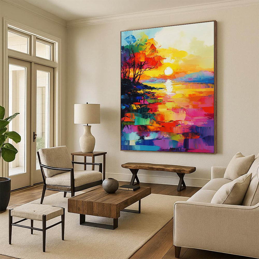 Colorful Sunset Landscape Expressive Abstract Painting for Artistic Interiors GAB1465