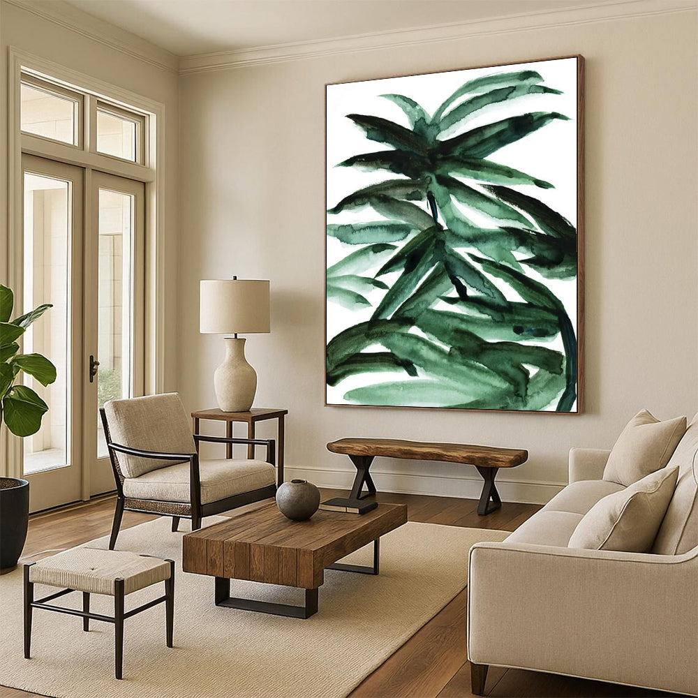 Vibrant Watercolor Palm Leaves Abstract Painting for Tropical - Inspired Spaces HENG243