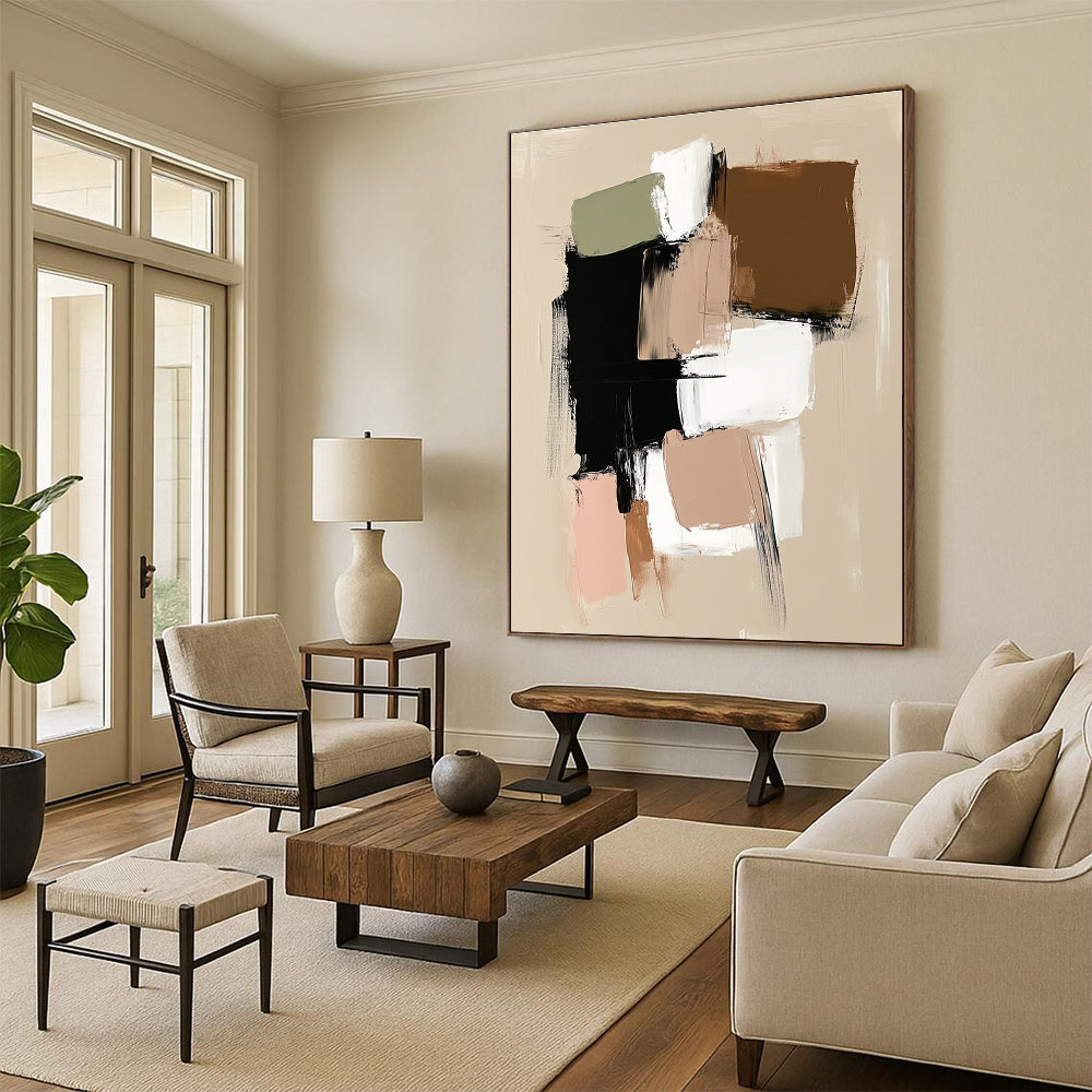 Neutral Color Block Abstract Painting for Scandinavian - Inspired Bedrooms GAB1216