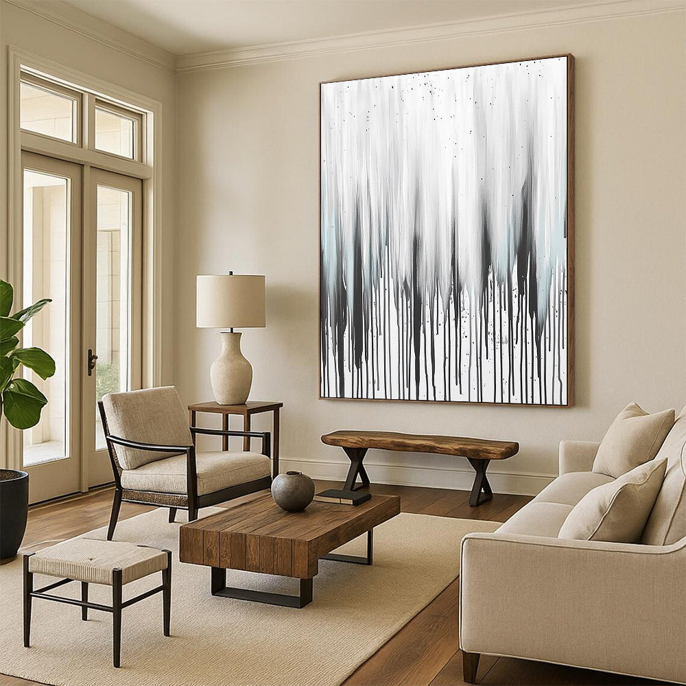 Gray and Black Dripping Paint Abstract Painting for Industrial - Chic Bars GAB0819