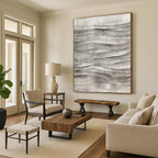 Grey Wavy Lines Textured Abstract Painting for Minimalist Spaces GAB1480