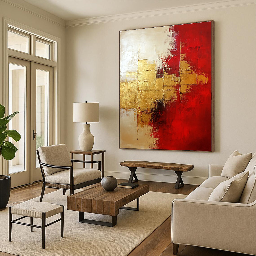 Gold and Red Abstract Painting for Luxury Hotel Lobbies GAB1242