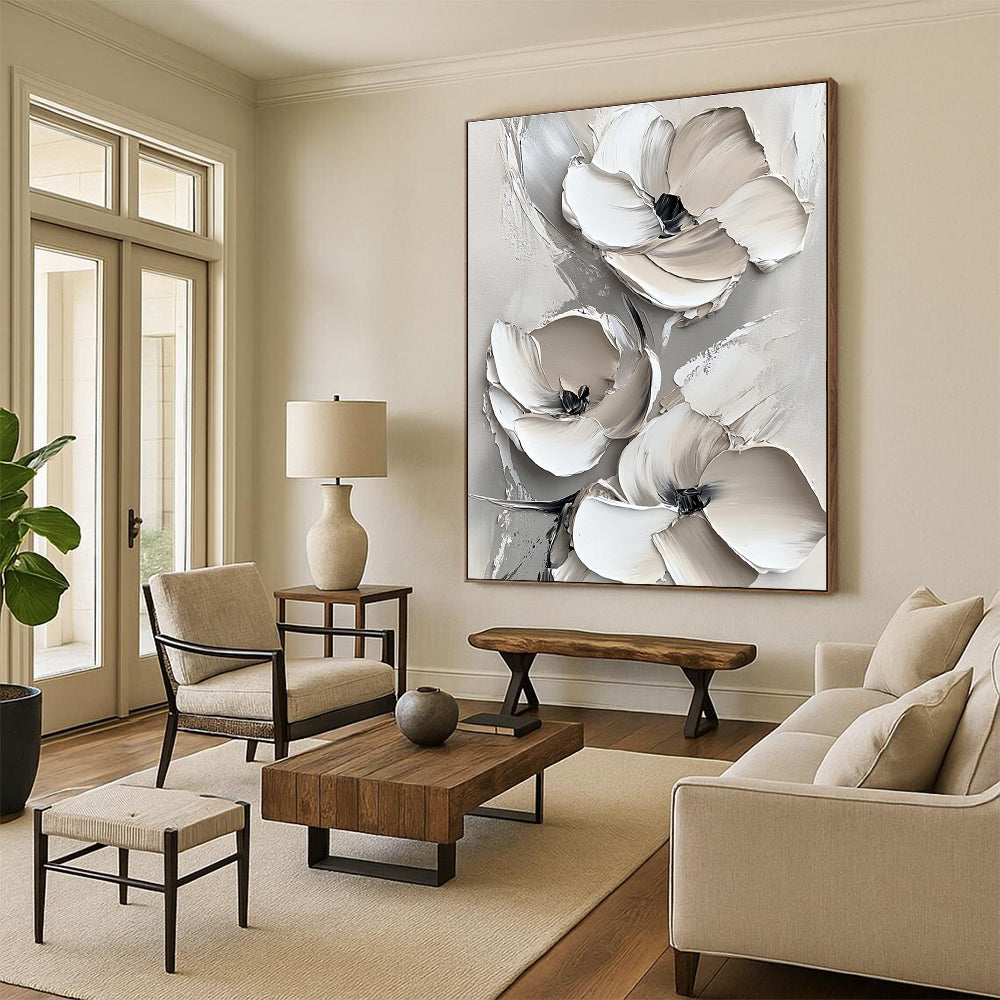 Subtle Floral Relief Abstract Painting for Neutral - Toned Offices GAB1005