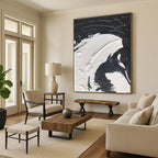 Black - White Swirl Textured Abstract Painting for Contemporary Living Rooms HENG393