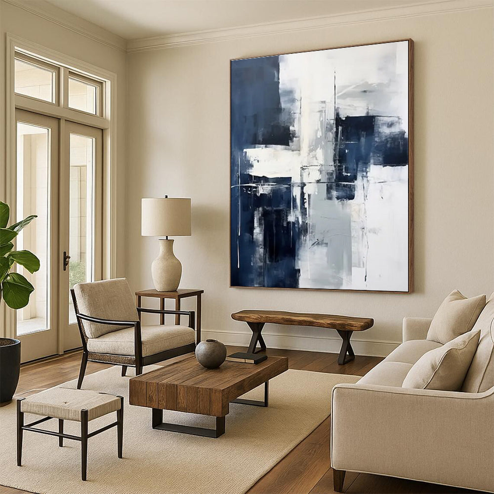 Blue - Gray Abstract Composition Painting for Serene Home Offices HENG128