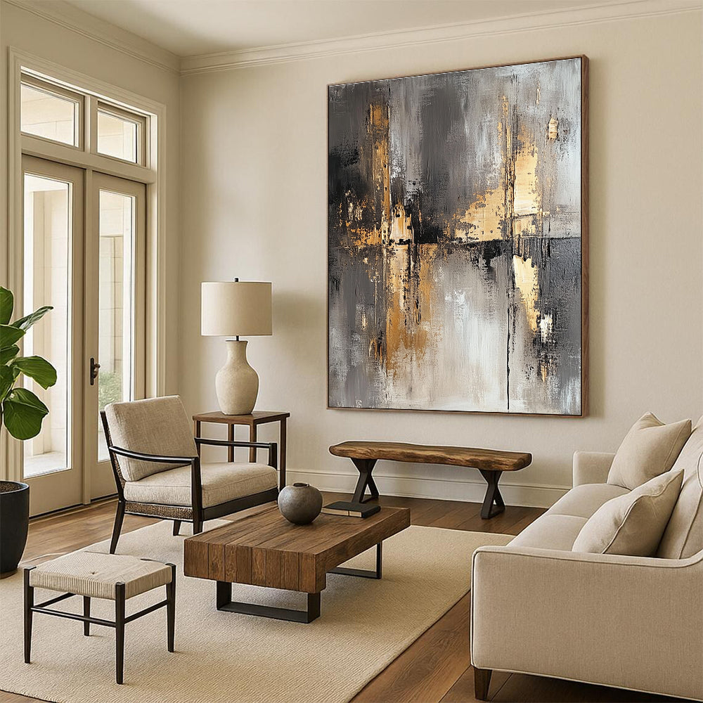 Gray Gold Abstract Geometry Painting with Subtle Shapes WINK644