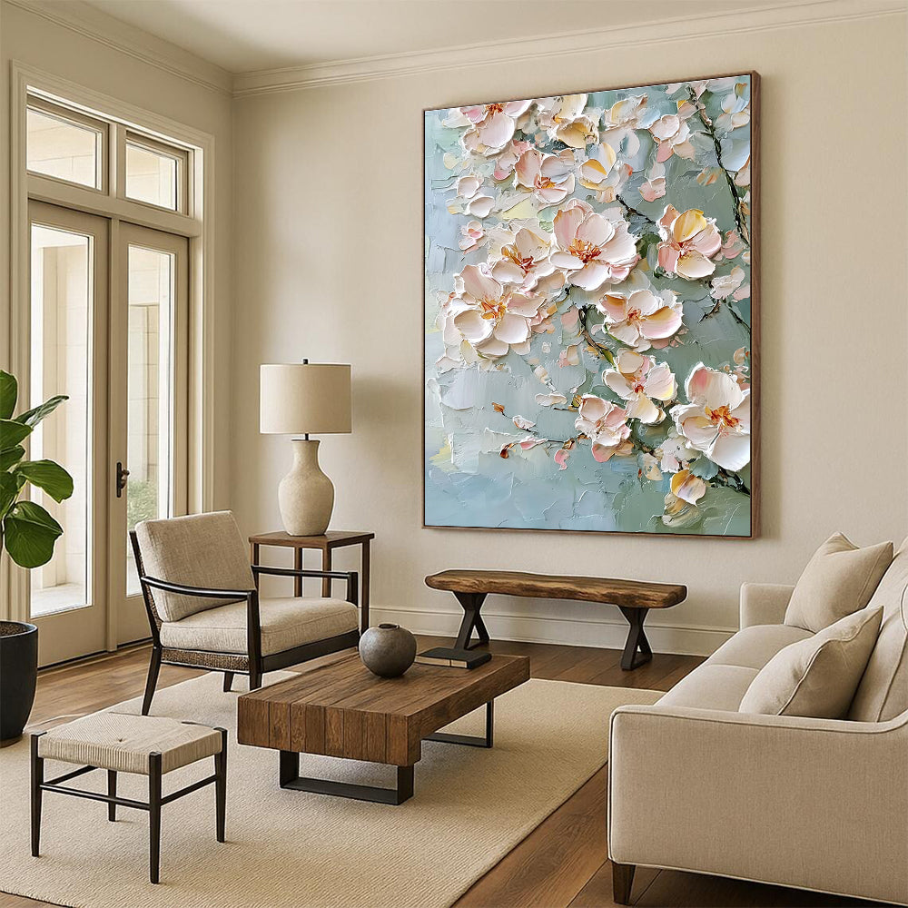 Green Background Floral Textured Abstract Painting for Fresh Spaces GAB1417