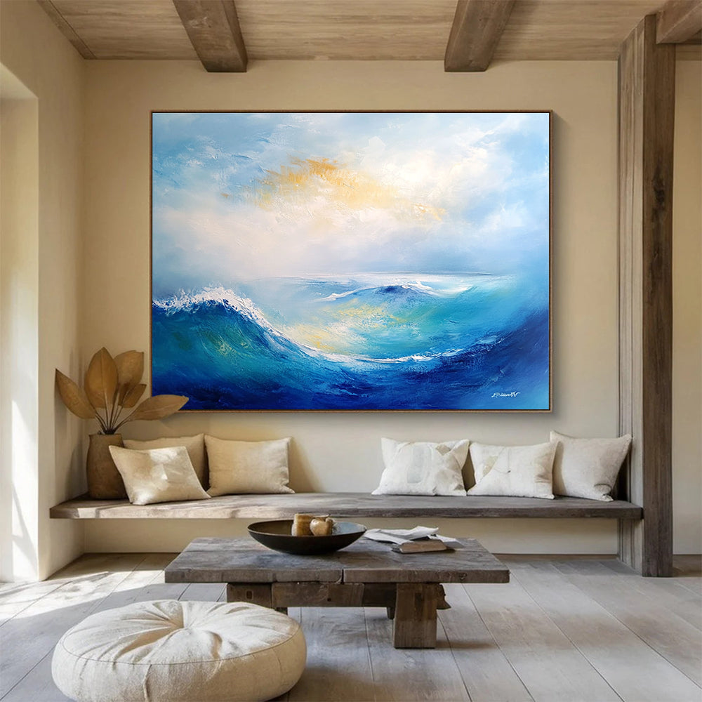 Blue Wave Abstract Painting with Expressive Brushstrokes ABS279