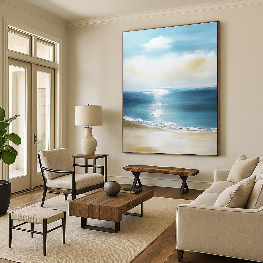 Calm Sea Beach Peaceful Abstract Painting for Coastal Homes GAB1483