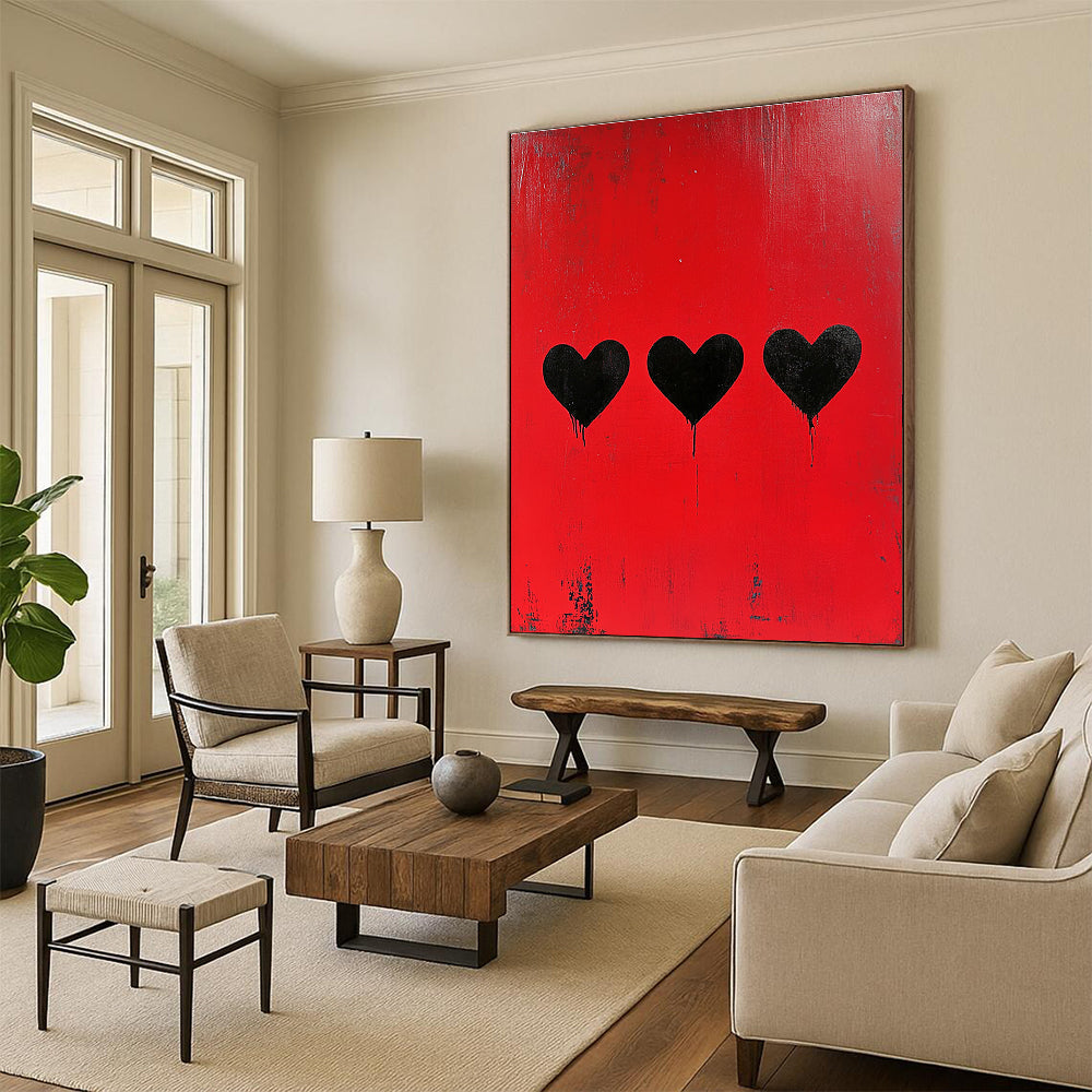 Red Hearts with Drips Edgy Abstract Painting GAB0325