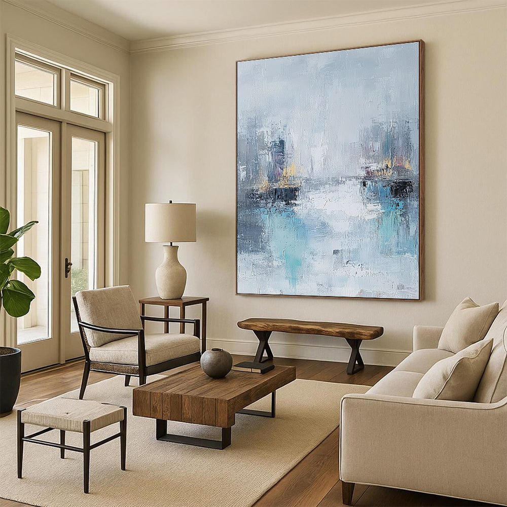 Misty City River - Urban Landscape Abstract Painting GAB0630