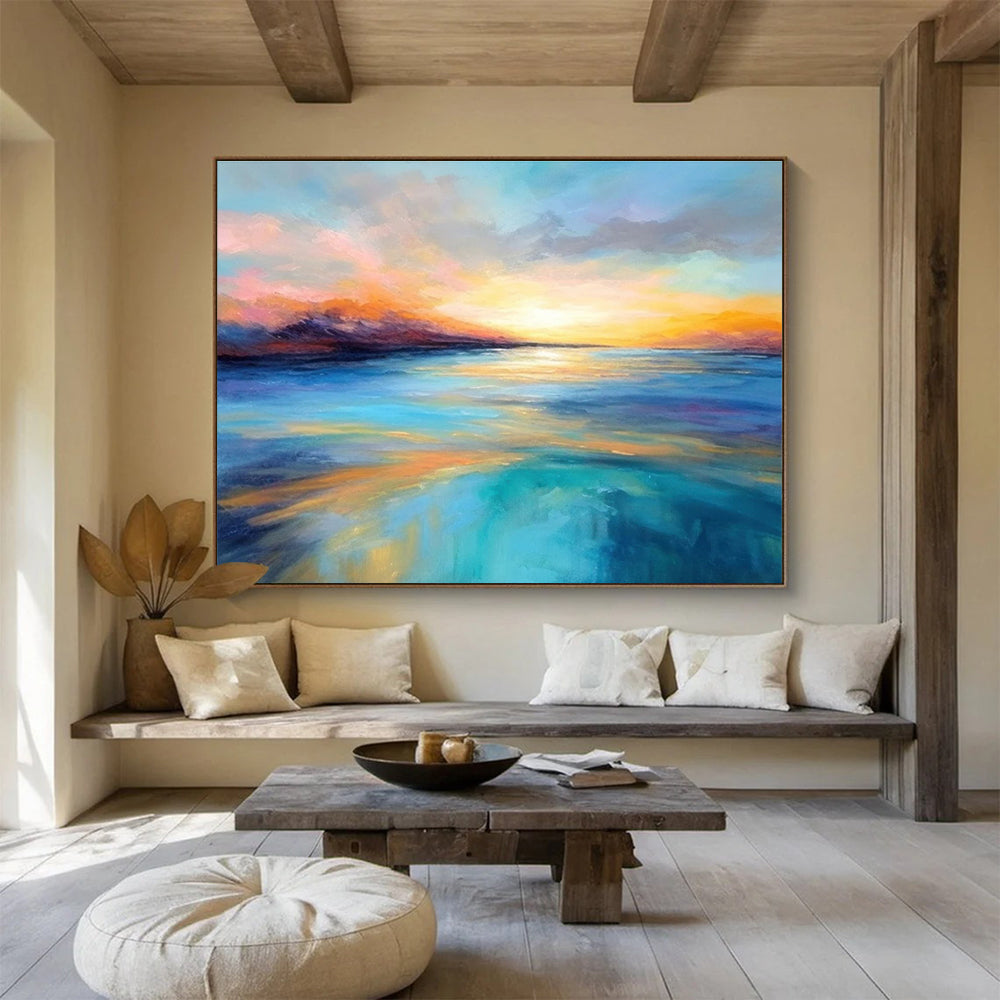Vivid Sunset Sea Abstract Painting for Romantic Spaces YHT068
