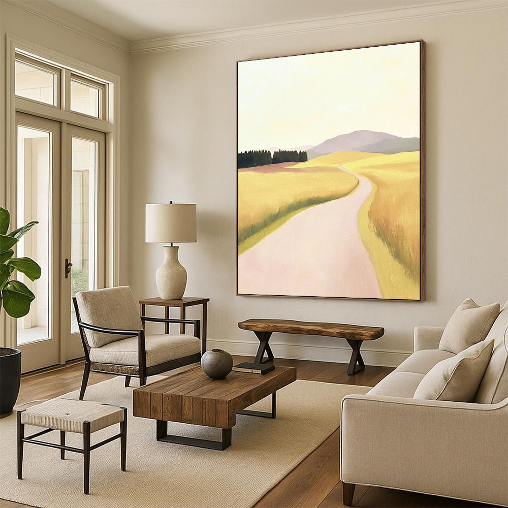 Yellow Field Path Pastoral Abstract Painting GAB0328