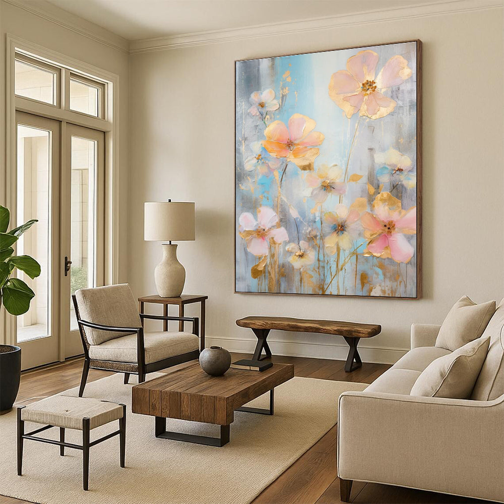 Delicate Floral Abstract Painting for Serene Bedrooms HENG431