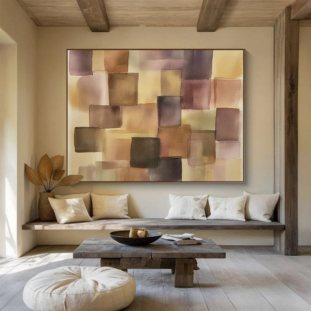 Purple and Brown Squares 1 Abstract Painting with Harmonious Geometry ABS616