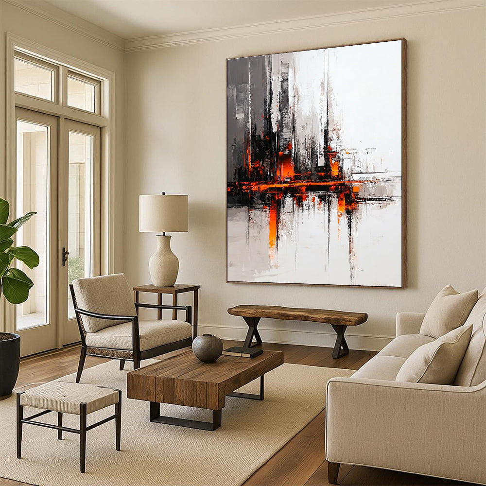 Urban Abstract with Orange Accents Painting for Modern Spaces GAB0700