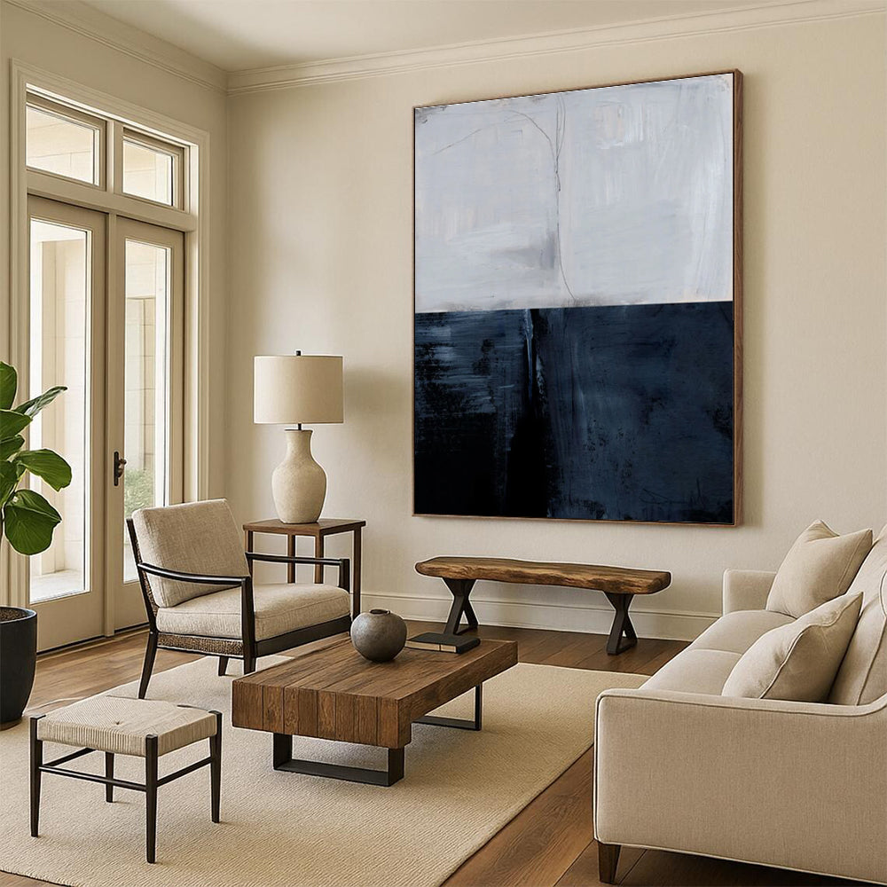 Two - Tone Gray Abstract Painting for Sophisticated Home Libraries HENG206