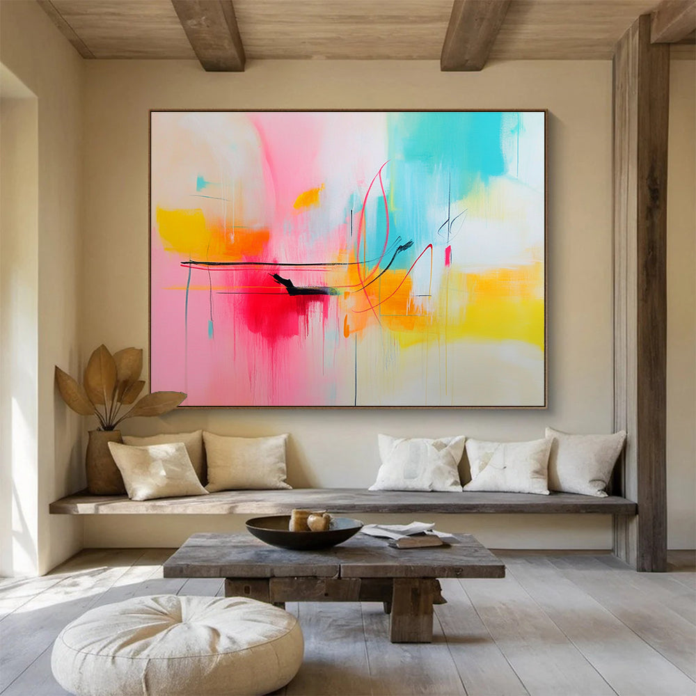 Pastel Colorful Abstract Painting with Delicate Lines ABS304