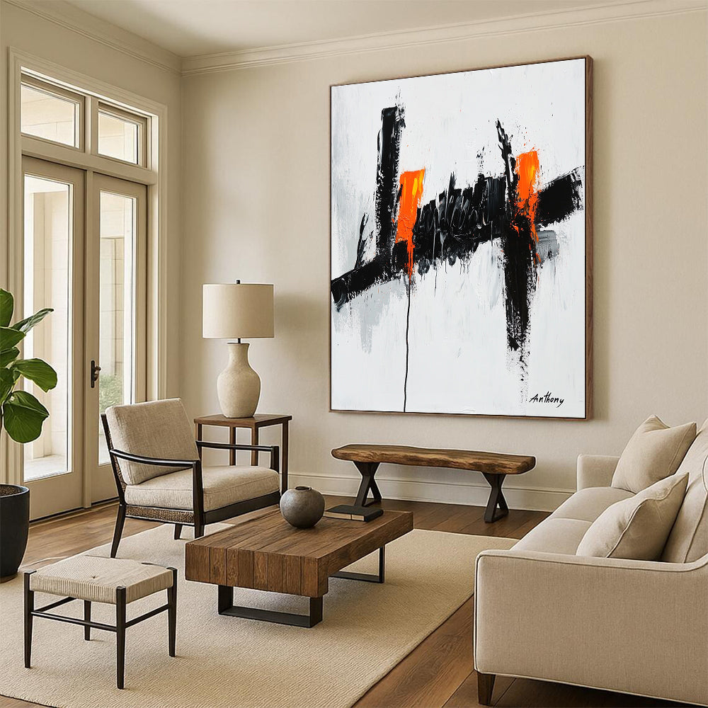 Black and Orange Abstract Painting for Modern Art Galleries GAB0812