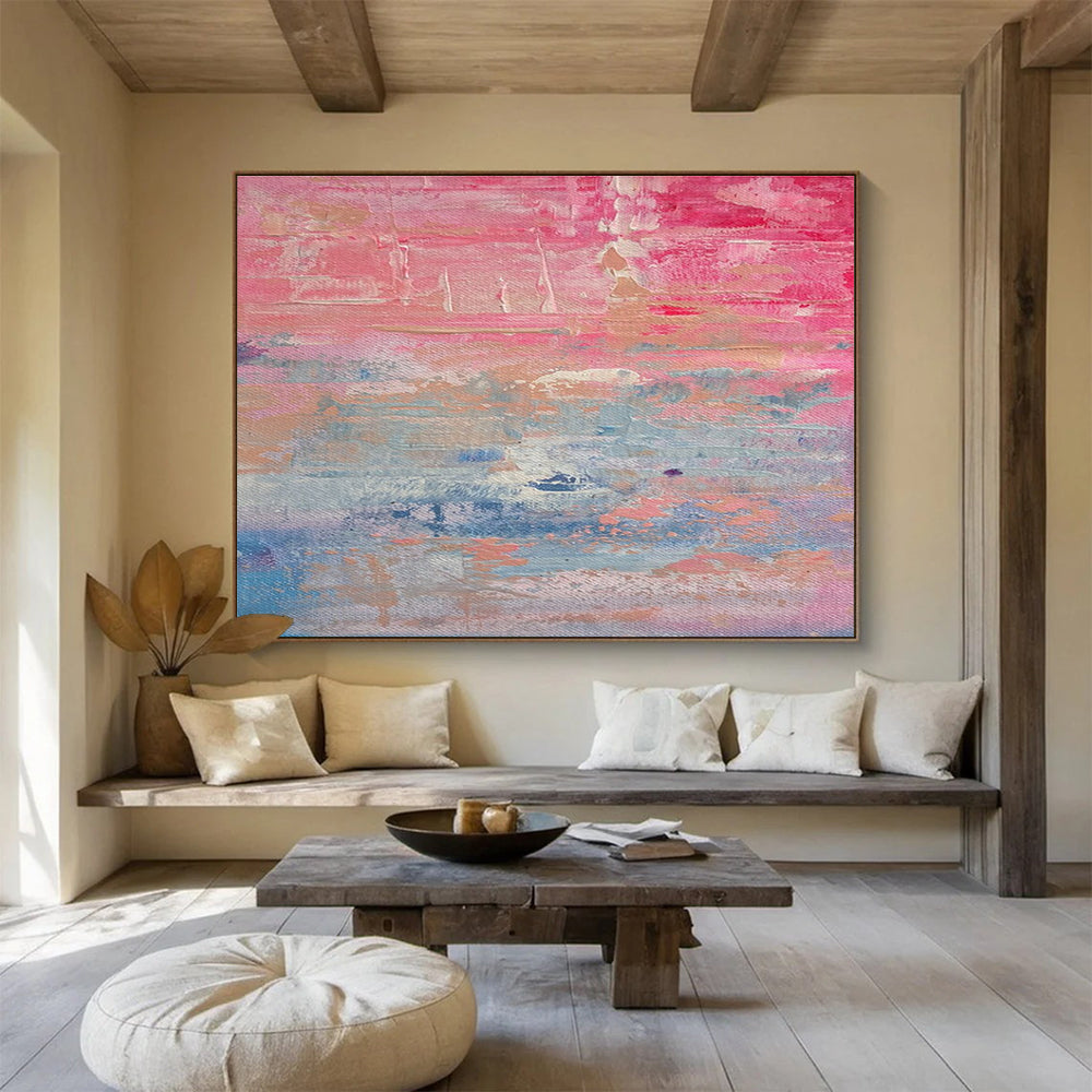 Pink - Blue Abstract Sunset Painting for Romantic Bed and Breakfasts YHT386