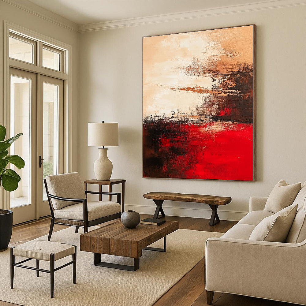 Beige Red Black Abstract Painting with Subtle Drama WINK664