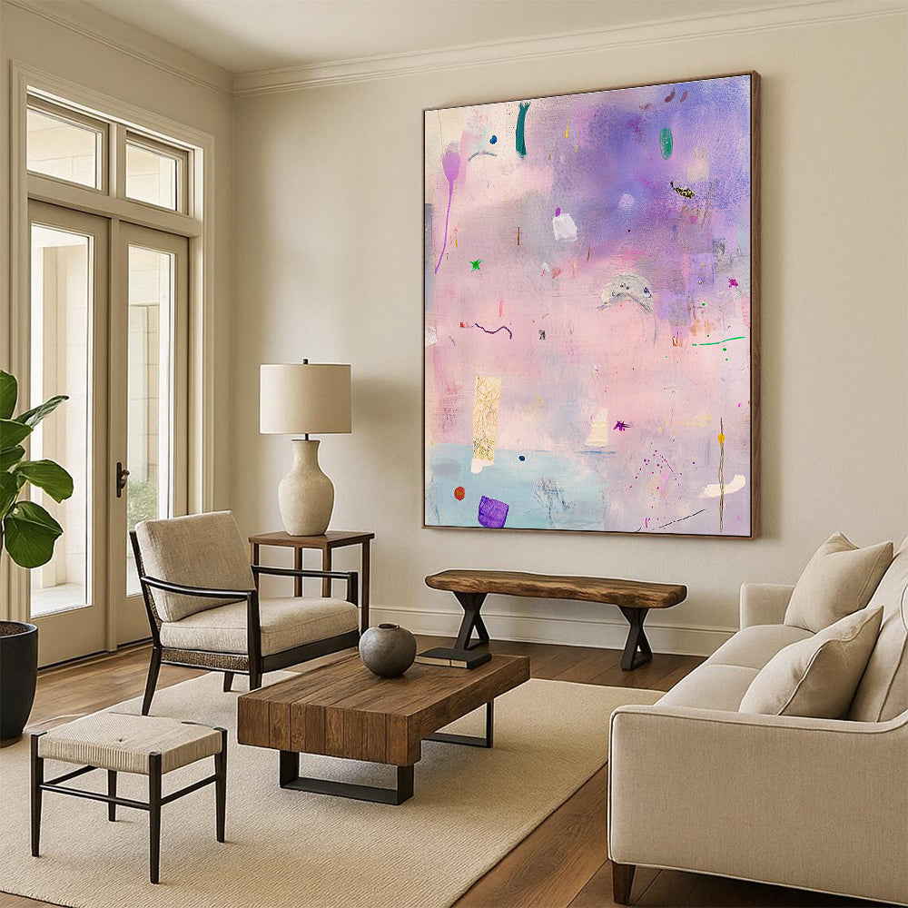 Purple and Pink Abstract Scatter Painting of Whimsical Freedom GAB0177