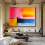Pink, Orange and Blue Abstract Sunset Painting with Vibrant Hues ABS409