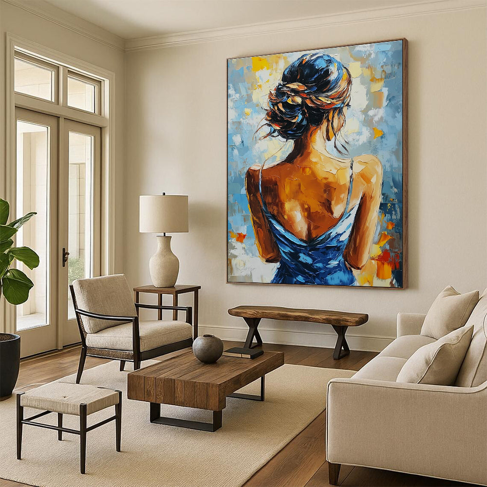 Mysterious Woman Back Abstract Painting with Bold Colors GAB0018