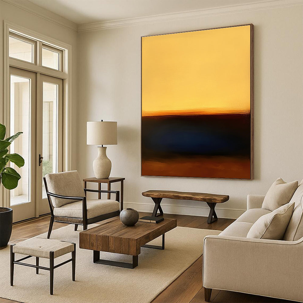 Yellow Orange Blue Abstract Painting with Minimalist Sunset WINK543