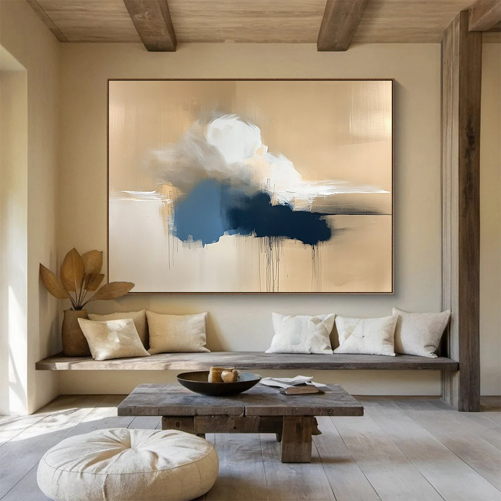 Minimalist Cloud Drift with Dripping Accents Abstract Painting ABS319