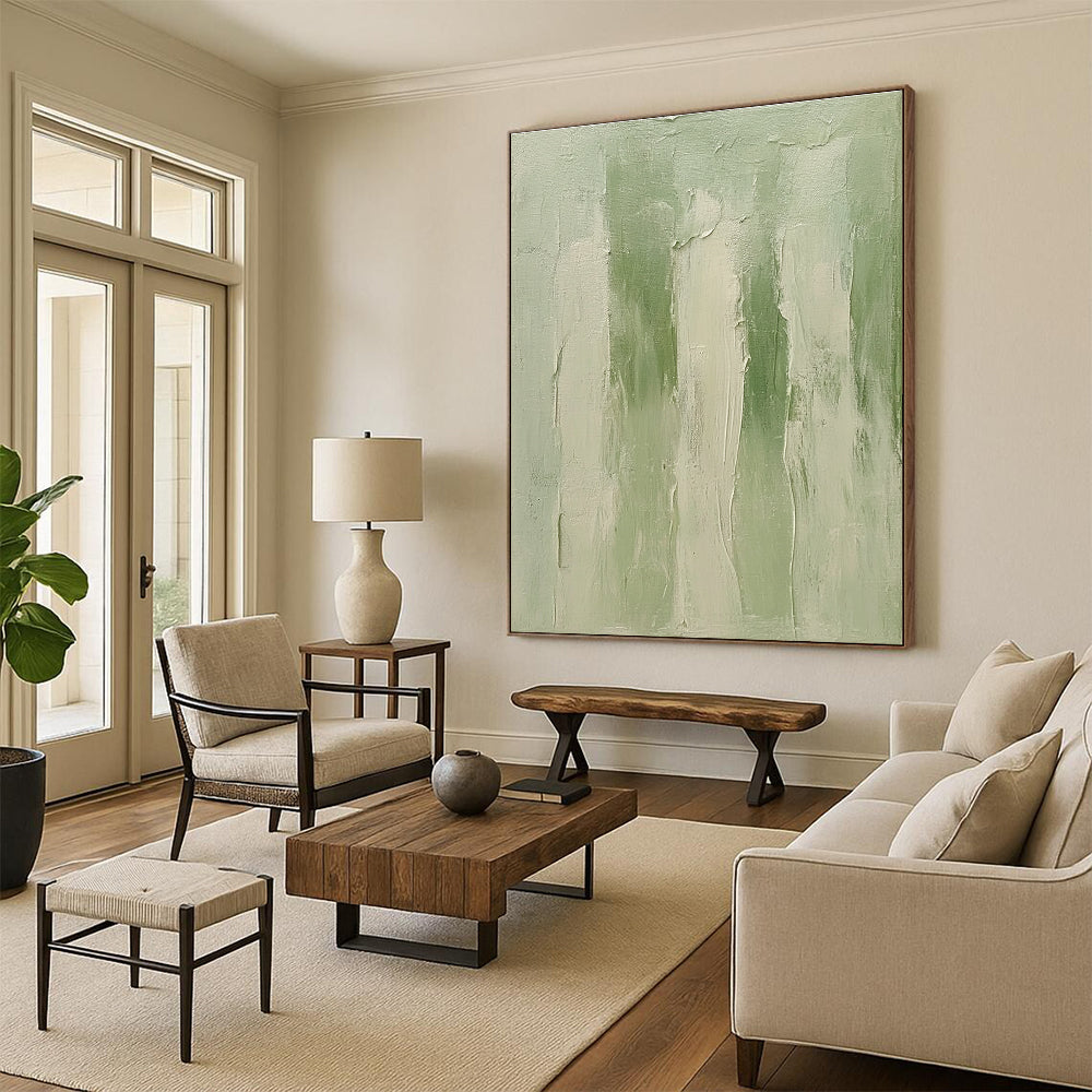 Soft Green Textured Abstract Painting with Calming Layers WINK605
