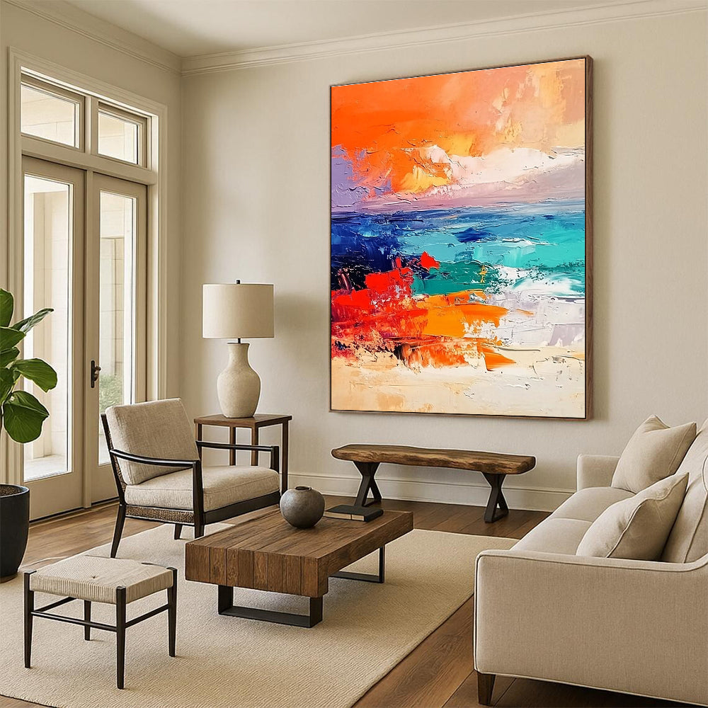 Colorful Seaside Abstract Painting with Vibrant Coastal Vibes WINK580