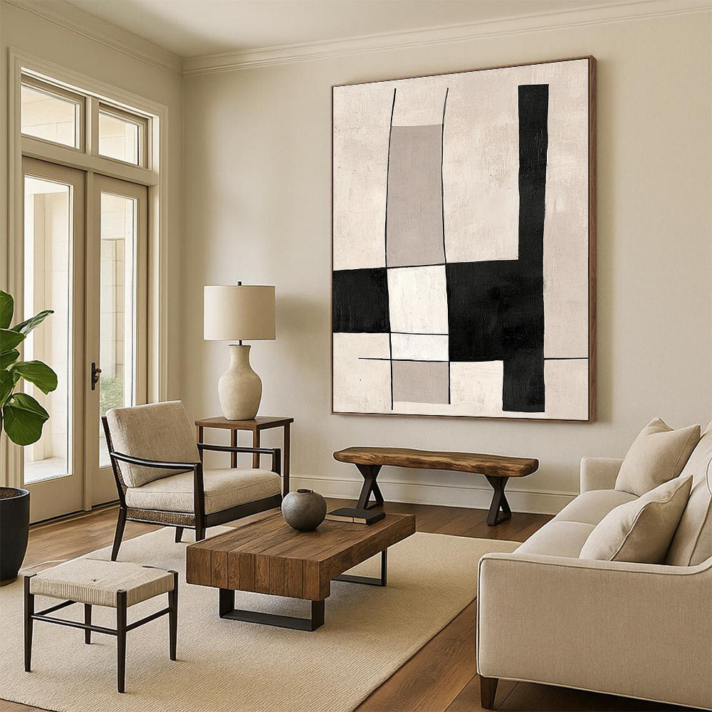 Monochrome Geometric Abstract Painting with Clean Lines WINK609