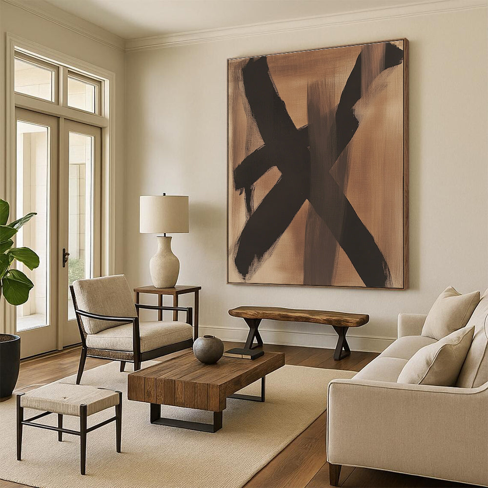 Brown Black Gestural Abstract Painting with Expressive Strokes WINK612
