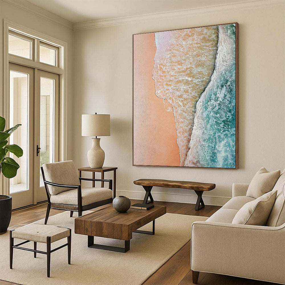 Aerial Beach View Abstract Painting for Coastal Home Bedrooms HENG044