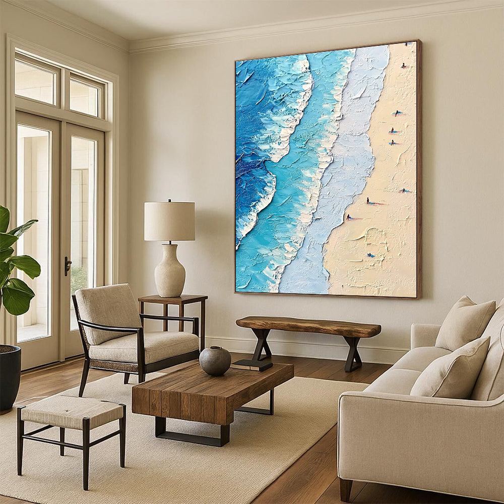 Textured Beach Scene Abstract Painting for Coastal Home Living Rooms GAB1270