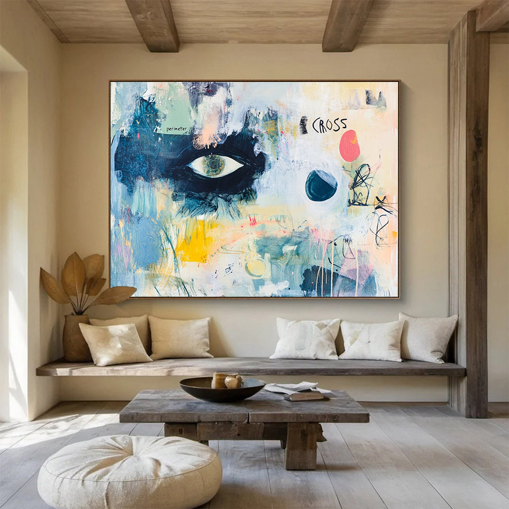 Eye - Themed Abstract Collage Painting with Thought - Provoking Visuals ABS465