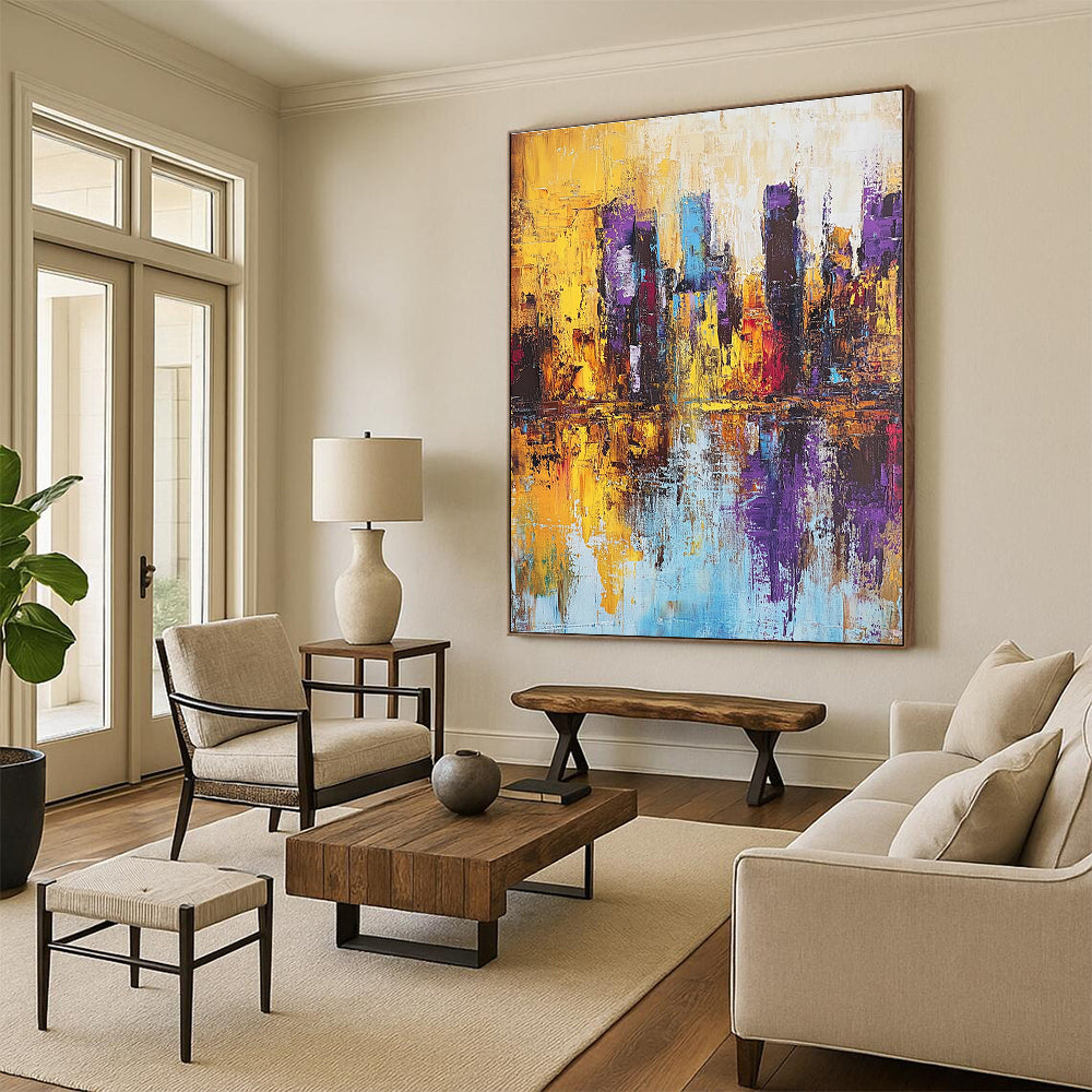 Vivid City Reflection - Colorful Urban Abstract Painting GAB0574